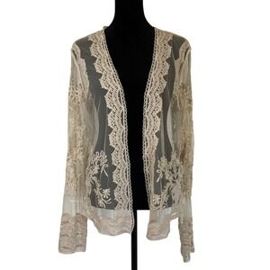 Sundance Womens Journey Begins Sheer Lace Cardigan Jacket size S Cream Feminine
